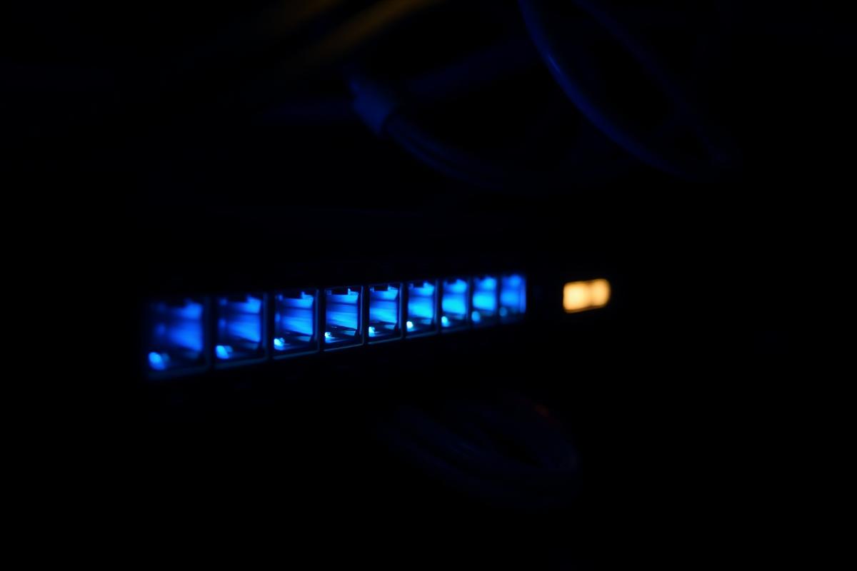 Network switch with illuminated blue ethernet ports