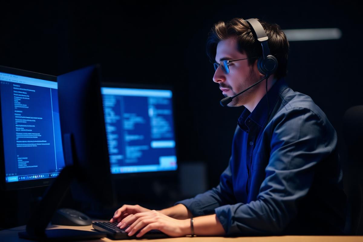 IT support specialist analysing a technical issue on screen